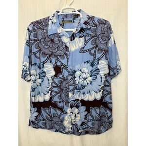 Cubavera Short Sleeve Button Down Blue Floral Shirt‎ Size XL Casual Hawaiian
